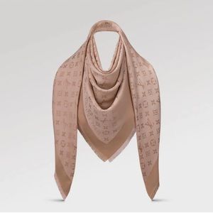 Like new Louis Vuitton Monogram Denim Silk Scarf. Color Beige Rose cream pink.
